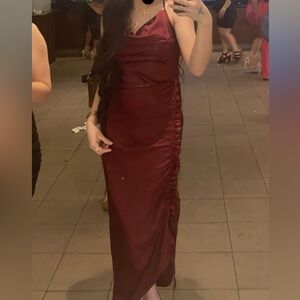 Burgundy long silky dress